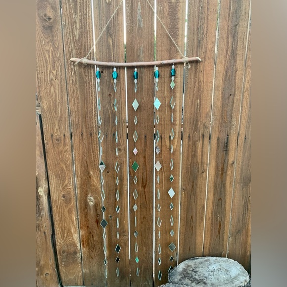 Mirrors & Teal Glass Beads Wind Chime Sun Catcher - Picture 8 of 16